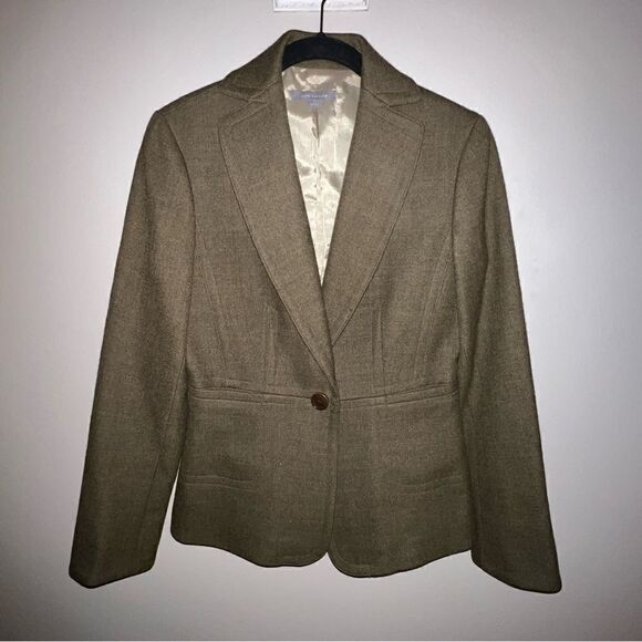 Ann Taylor Olive Green Wool Blazer - Sz 2 - Picture 1 of 16